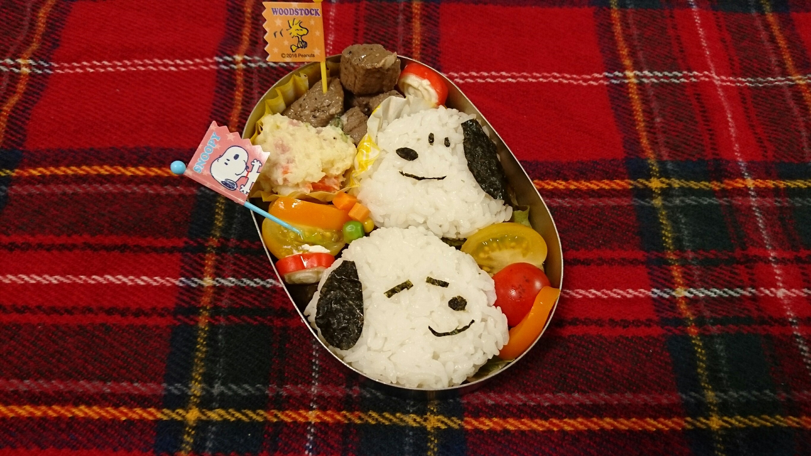 Cute character bento made by friends for group