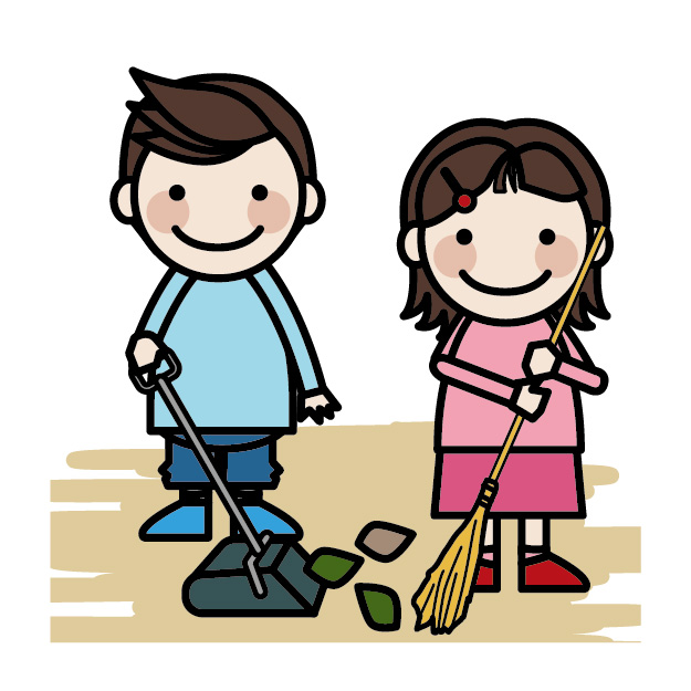 students cleaning classroom clipart